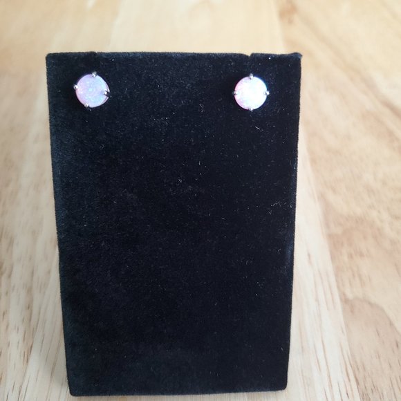 Jewelry - SS Round Pink Lab Opal Stud Earrings